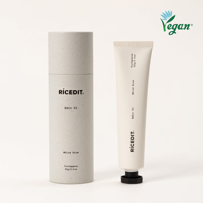 RICEDIT Edit 01 White Rice Toothpaste with vegan-certified packaging