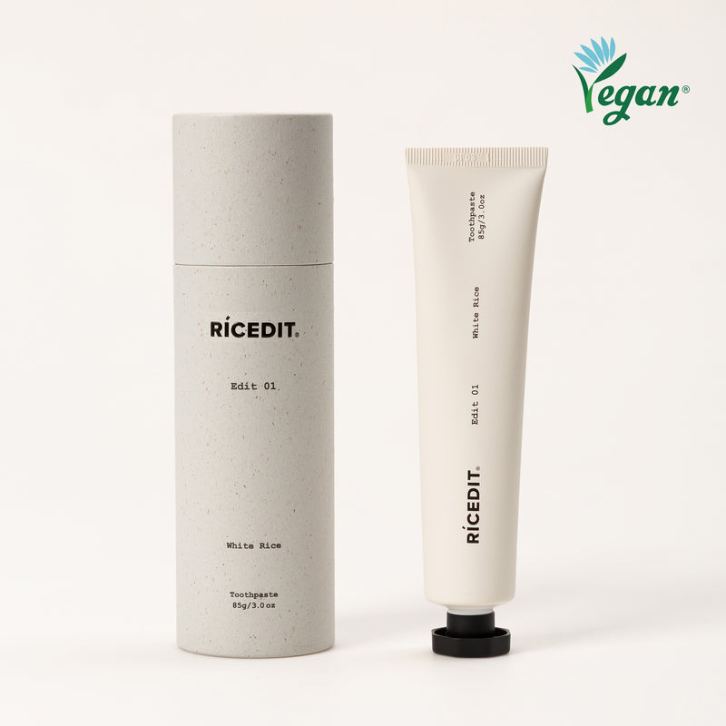 RICEDIT Edit 01 White Rice Toothpaste with vegan-certified packaging