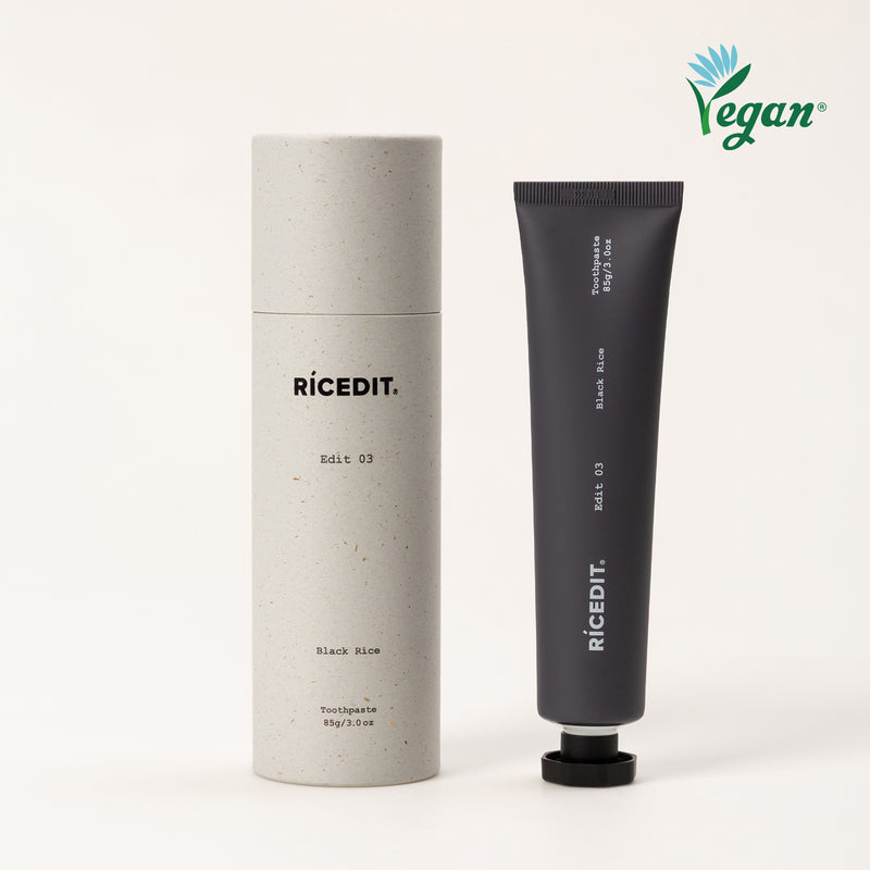 RICEDIT Edit 03 Black Rice Toothpaste with vegan-certified packaging